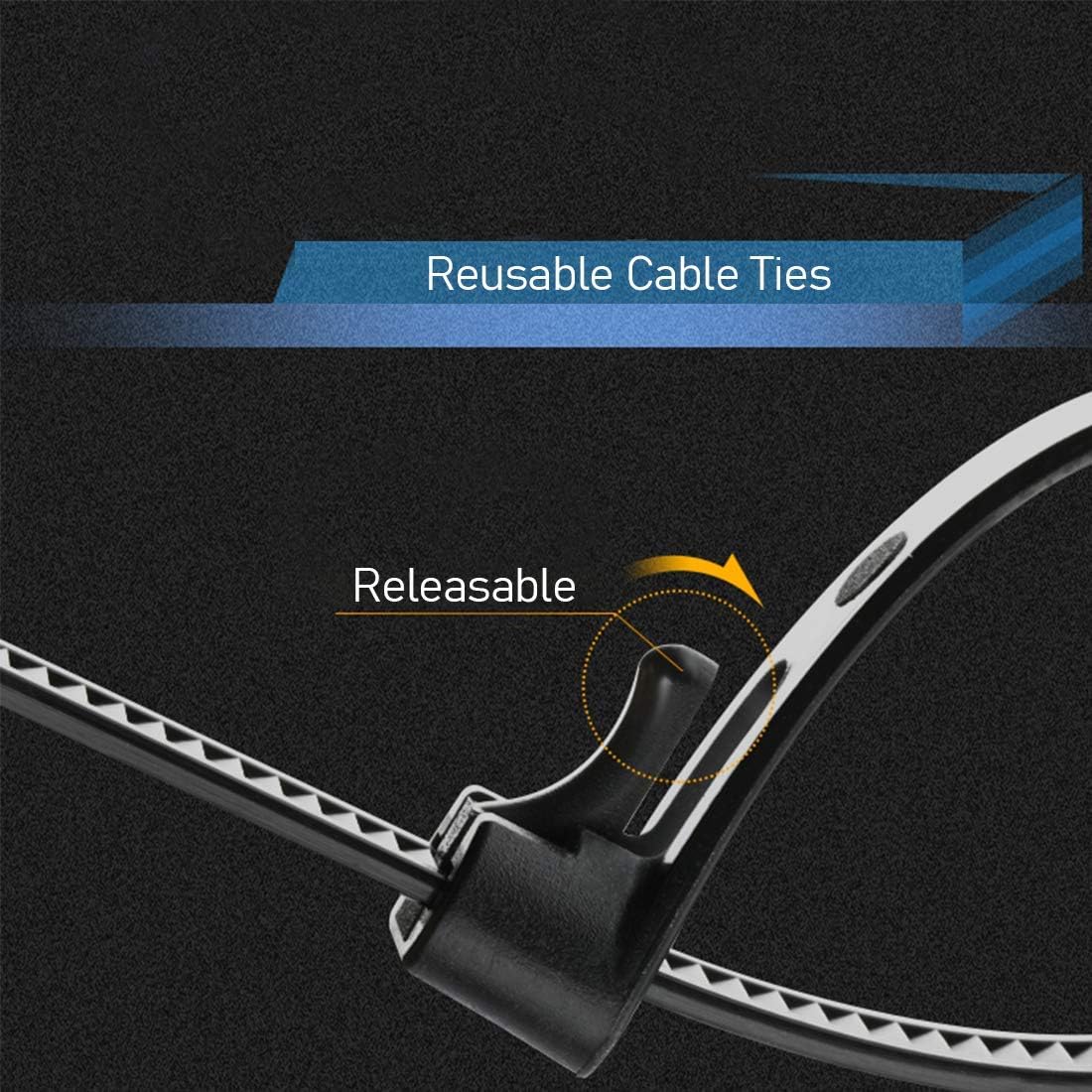 Reusable Zip Ties, 100 Pcs Assorted Fastening Cable Zip Ties 6" 8" 10" 12" Four Length Heavy Duty Nylon Self Locking Wire Ties