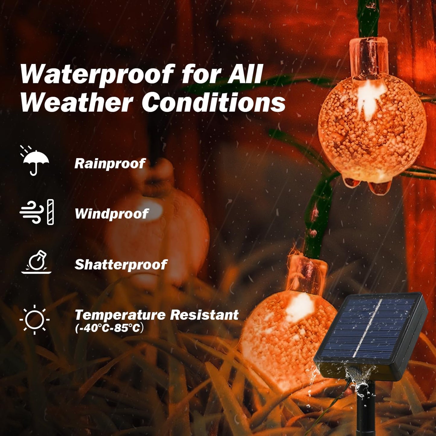 Solar Lights Outdoor Waterproof, 2 Pack Total 120LED 72FT Solar String Lights for Outside with 8 Modes, Outdoor String Lights Crystal Globe Patio Lights for Garden Yard Party Decor (Orange)