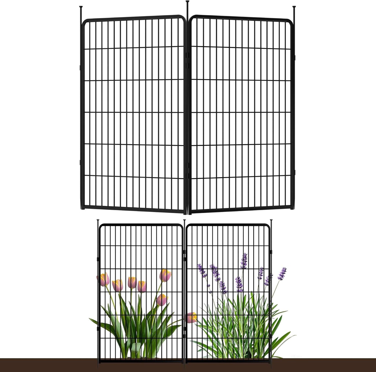 Doorless Garden Fence 45 in(H) x 4.5 ft(L) 2 Panels, Heavy Duty Metal Animal Barrier Fence, No Dig Fence for Dogs, Rabbit Fence for Garden, Black