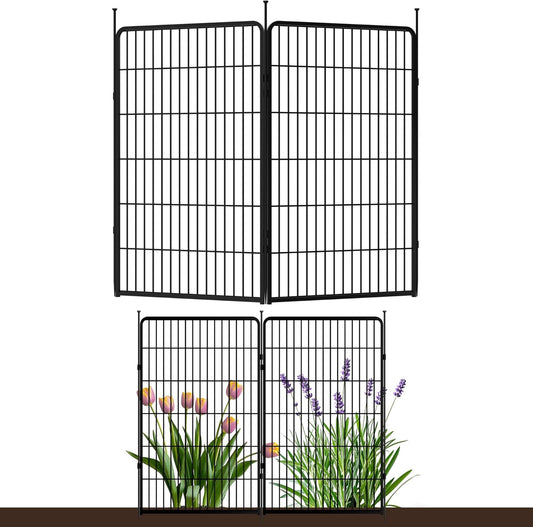 Doorless Garden Fence 45 in(H) x 4.5 ft(L) 2 Panels, Heavy Duty Metal Animal Barrier Fence, No Dig Fence for Dogs, Rabbit Fence for Garden, Black