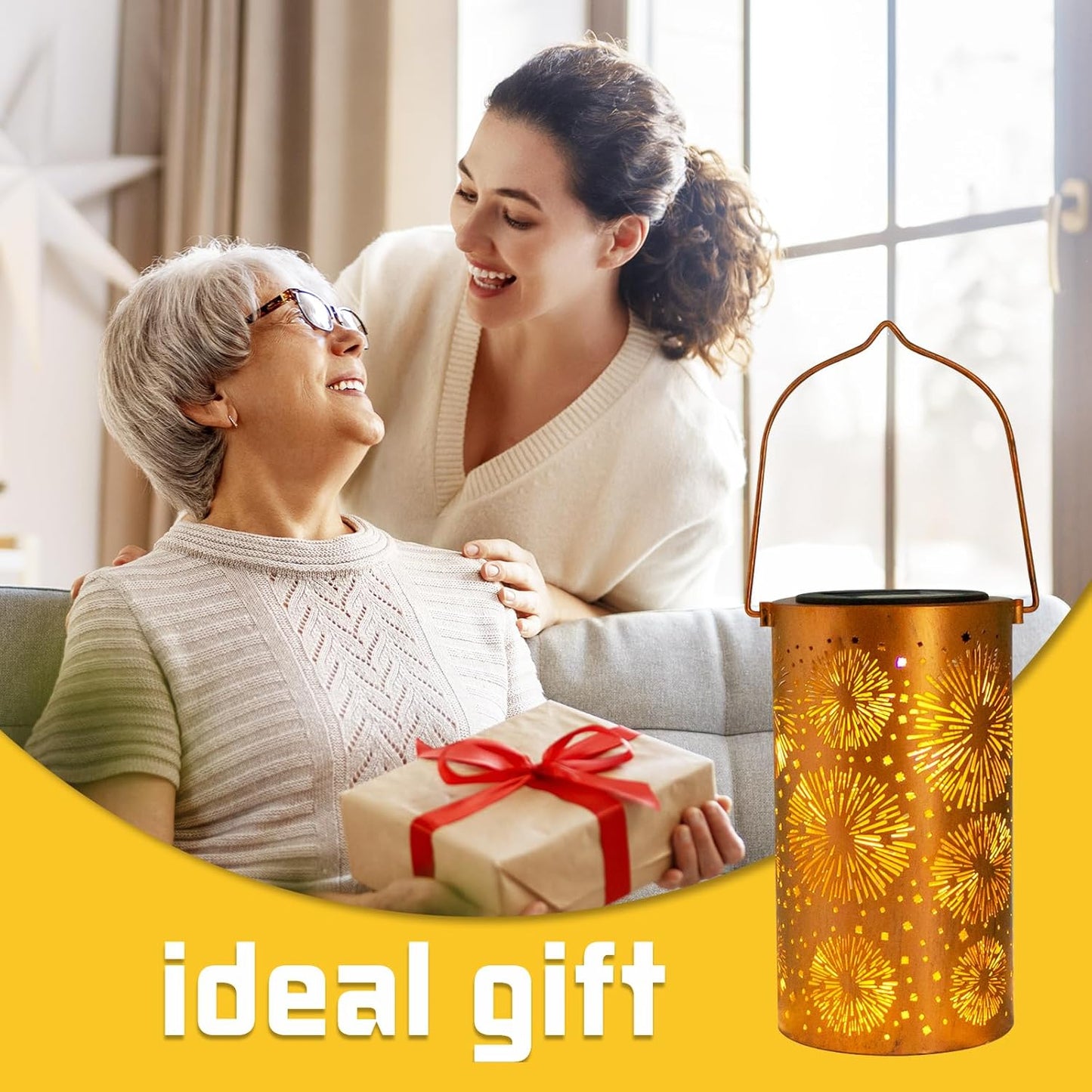 Fireworks Birthday Gifts for Women Mom Grandma Solar Lanterns Outdoor Waterproof Garden Decor Metal Hanging LED Decorative Light for Patio Yard Lawn Backyard Front Porch Gardening Gifts