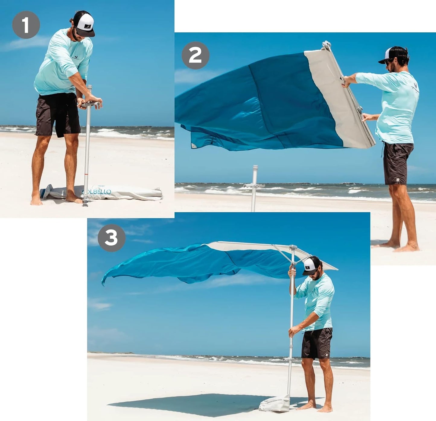 Solbello® Shade - The ultimate Wind-Driven® beach umbrella. Effortless to set up, lightweight, won't blow down the beach, UPF 50+ sun protection