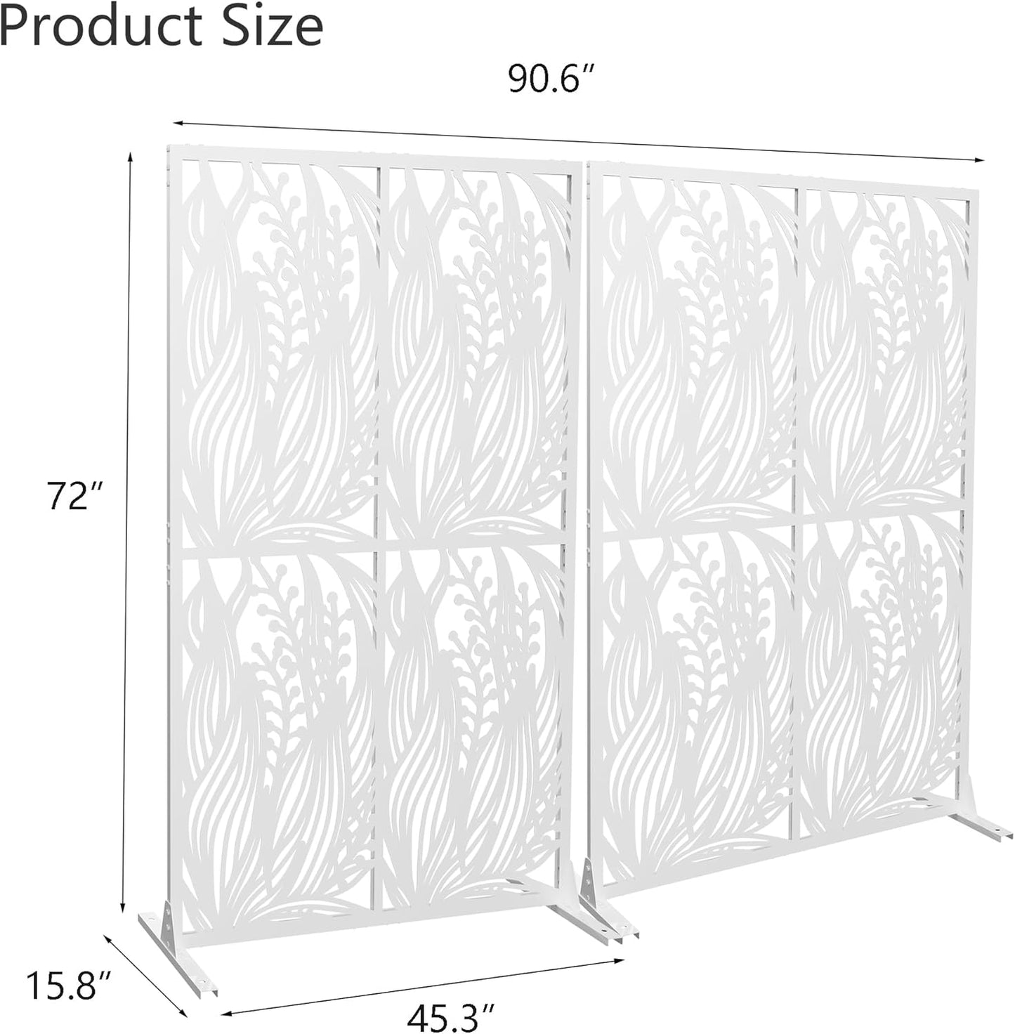 Metal Privacy Screen Outdoor W3.8Ft x H 6Ft Patio Privacy Panels Free Standing Divider Decorative 2 Pack for Balcony Garden Room Lawn Deck(2, White Leaf)
