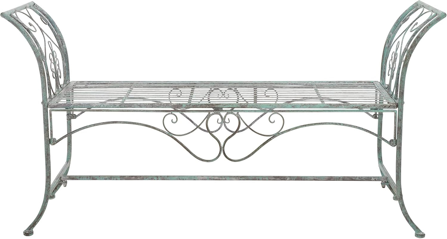 SAFAVIEH Outdoor Collection Adina Victorian Antique Dark Green Wrought Iron 51-inch Wide Garden Bench