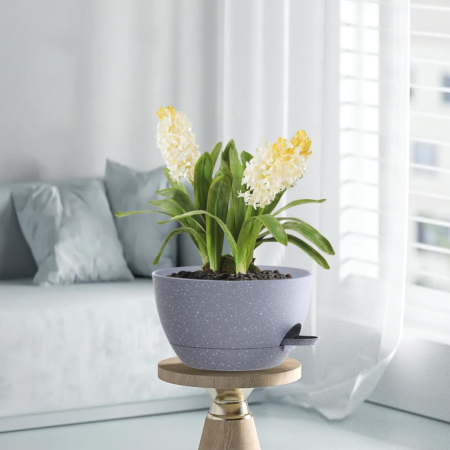 12 Inch Hanging Baskets 2 PC with Chains, Self-Watering Hanging Planters for Indoor Outdoor Plants, Plastic Hanging Flower Pots,Speckled Grey