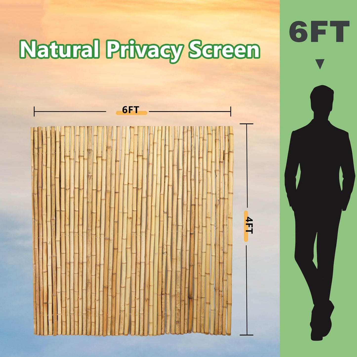 4FT x 6FT Natural Bamboo Fence Roll, Outside Bamboo Privacy Fencing, Natural Privacy Screen Panels for Garden, Outdoor