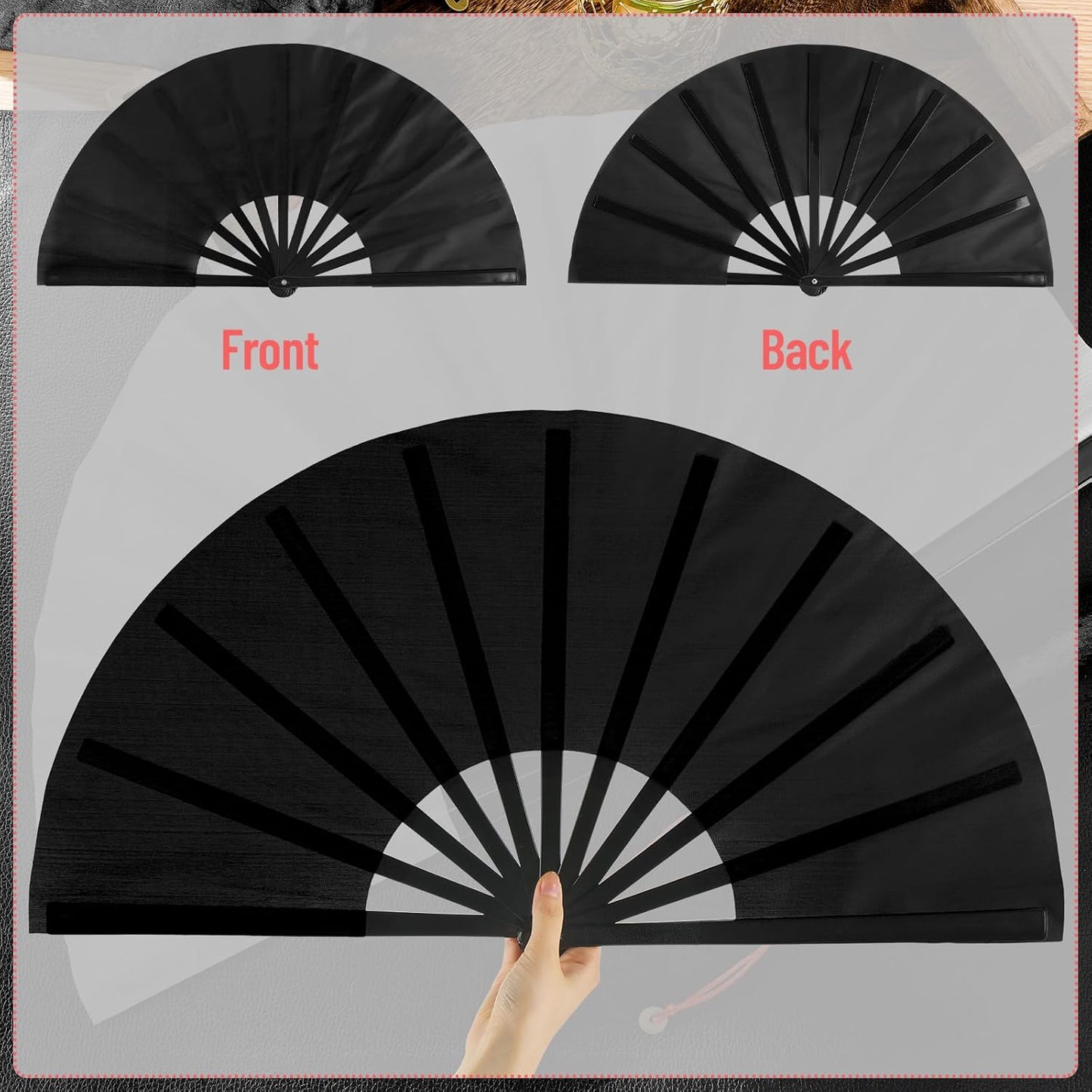 Maitys 2 Packs Large Clap Fans for Line Dancing Large Chinese Folding Hand Fans for Men and Women, Festival, Tai Ji, Kungfu, Martial Art, Gifts (Black and White)