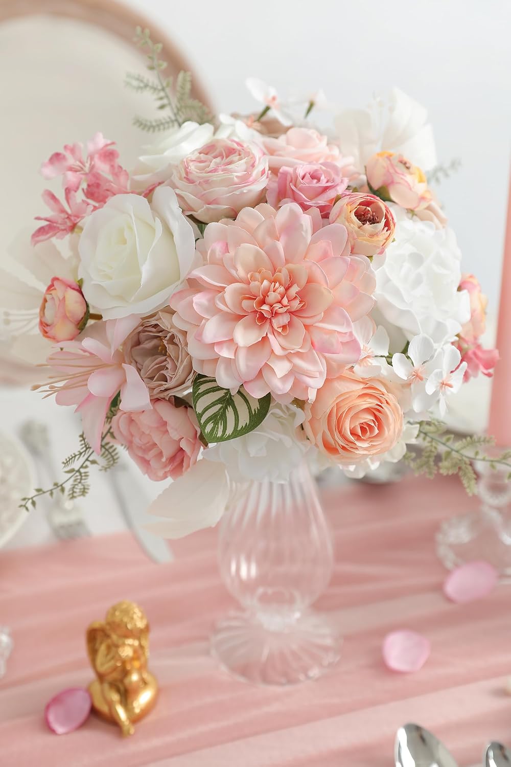 White Pink Artificial Flowers Silk Fake Roses Peonies Greenery Combo Box Set for DIY Wedding Bouquets Bridal Shower Centerpieces Floral Arrangements Party Tables Home Decoration