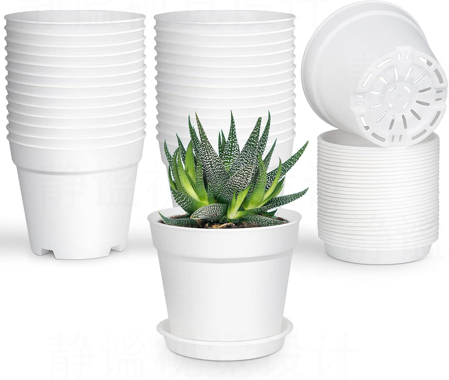 28 Pack 4 inch Small Plant Pots, Plastic Planters with Drainage Holes and Saucers for Flowers Plants, Succulents, Seed Starting Pots, White