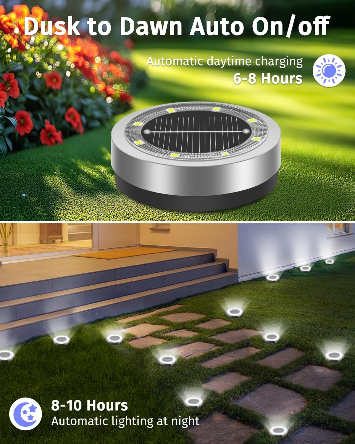 Mini Solar Ground Lights 16 Pack Outdoor IP65 Waterproof Solar Flat Garden Light Solor Powered Disc Pathway Lights for Outside Walkway Yard Landscape Patio Lawn Driveway-Cool White