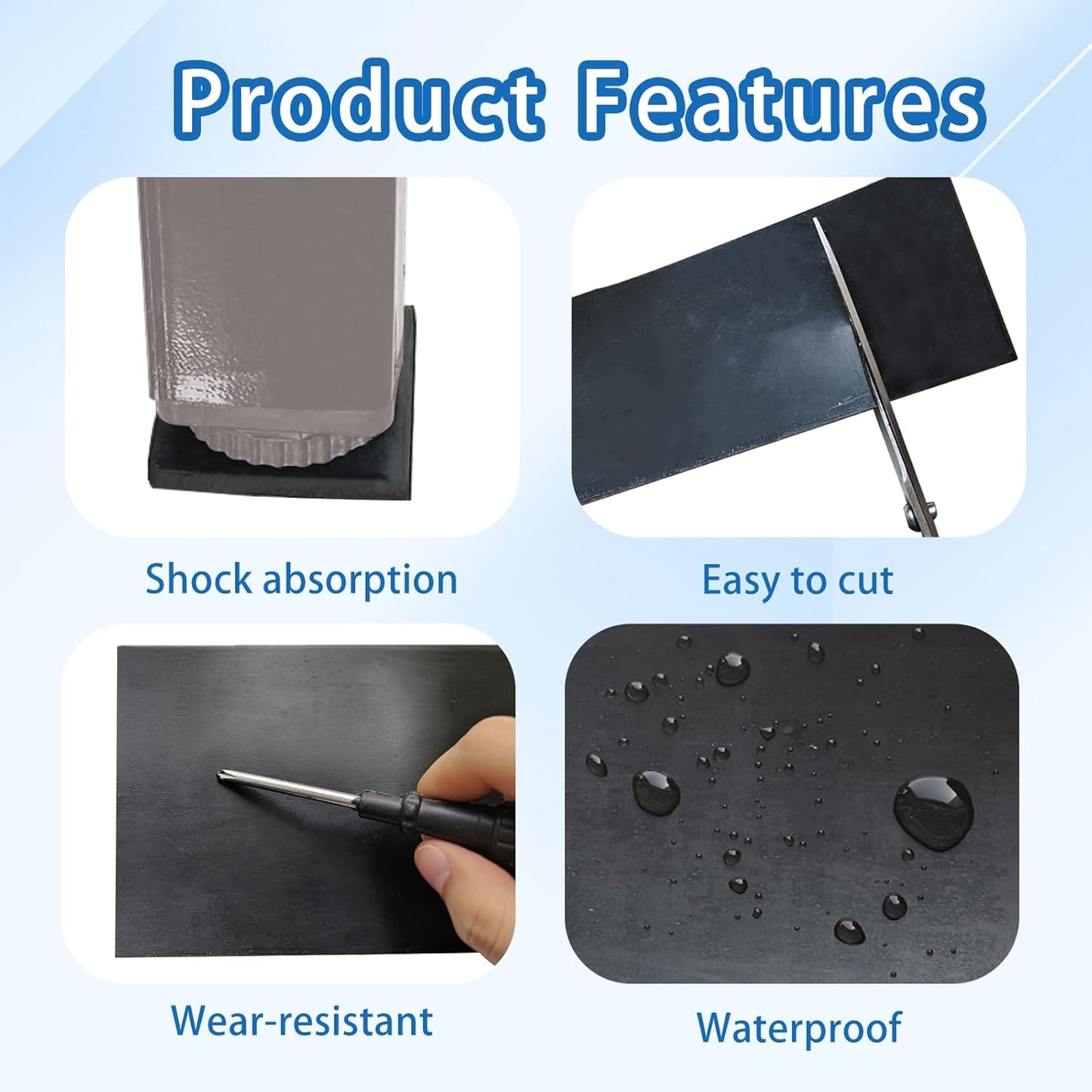 Black Solid Rubber Strip, 1/4 (.25)" Thick X 2" Wide X 10'Long, Solid Flat Rubber Roll for Anti-Slip, Anti-Vibration, DIY Gaskets, Crafts, Sealing, Supports, Protection