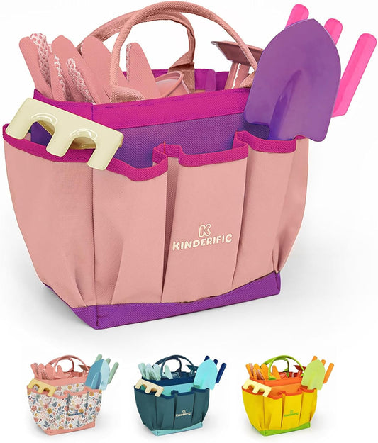 Gardening Set, Tool Kit, for Kids, STEM, Includes Tote Bag, Spade, Watering Can, Rake, Fork, Trowel and Gloves (Princess Pink)