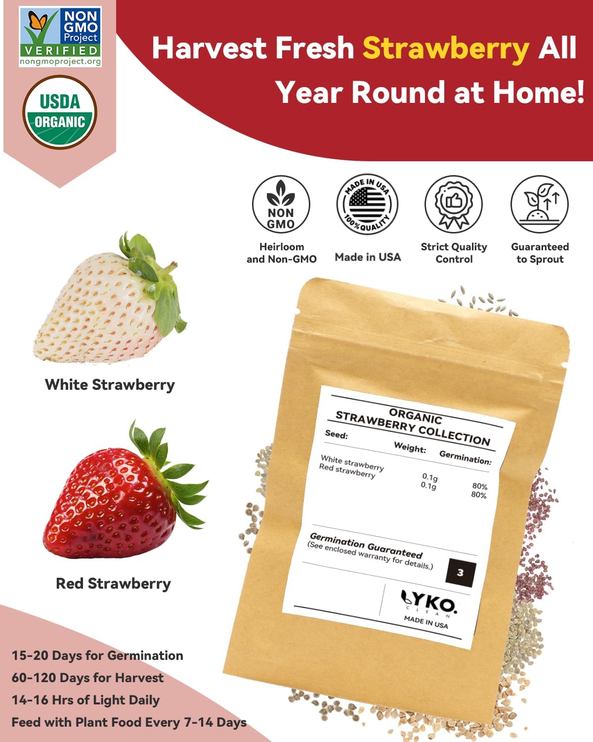 LYKOCLEAN Hydroponic Seed Pod Kit Compatible with AeroGarden, Ahopegarden, iDoo, MUFGA, 24 Pods Complete Growing Anything Garden Supply with Strawberry Seeds, Grow Sponges, Baskets, Domes, Labels