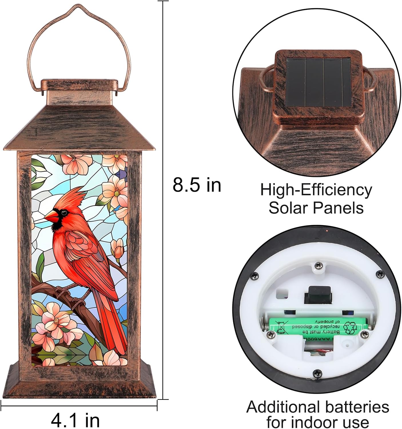Solar Lantern Outdoor Waterproof Cardinal Garden Decor Birthday Gifts for Women Mom and Grandma Solar LED Plastic Decorative Hanging Light for Yard(Cardinal)