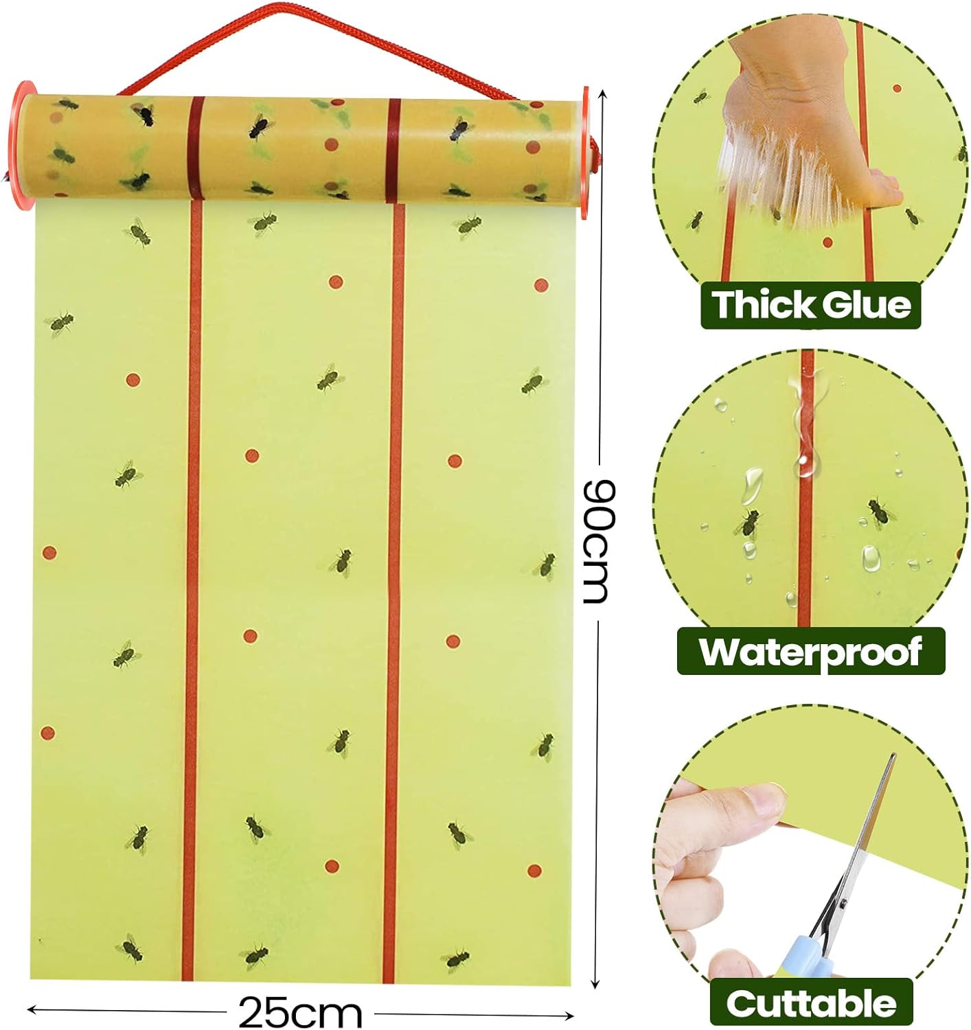 Qualirey 295 ft Giant Sticky Fly Traps, 30 Feet Fly Strips for Indoor Outdoor Hanging Flying Tapes Non Toxic Ribbon Fruit Gnat Killer for Mosquito Plants House Horse Stable (Fluorescent Green)