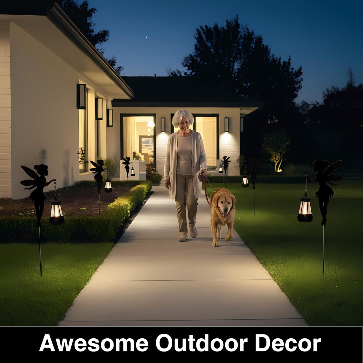 XYRIS Fairy Garden Accessories Lawn Ornaments 1 Pair - Solar Fairy Lights Outdoor Decorations, Metal Garden Stakes Decorative Figurines for Yard Decor, Patio (Type B Warm Lighting)