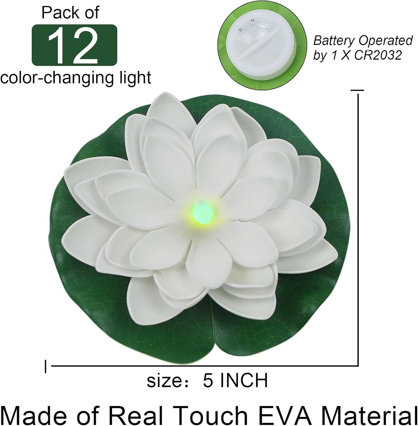 12 PCS Floating Lotus Lights - Artificial LED Lotus Waterproof Battery Operated Water Activated Color Changing Fake Lily Pad Lights for Pool Pond Lantern Garden Outdoor Decor