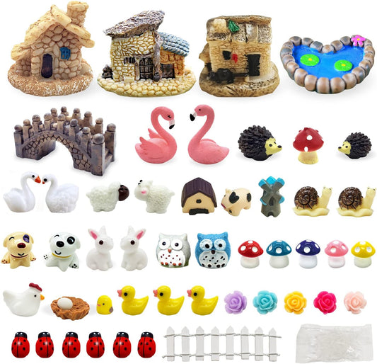 Dracarys Selected 50 Pieces Fairy Garden Accessories, Animals, Miniature Figurines, Micro Landscape Ornaments Kit, DIY, Environmental Resin