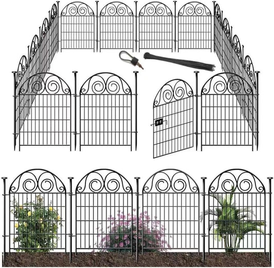 Tall Garden Animal Barrier Fencing with Gate, 40 Inch(H) 20 Panels Total Length 43.7 Ft Outdoor Dog Fence, Picket Fences, Reusable Decorative Fence for Garden │Patented
