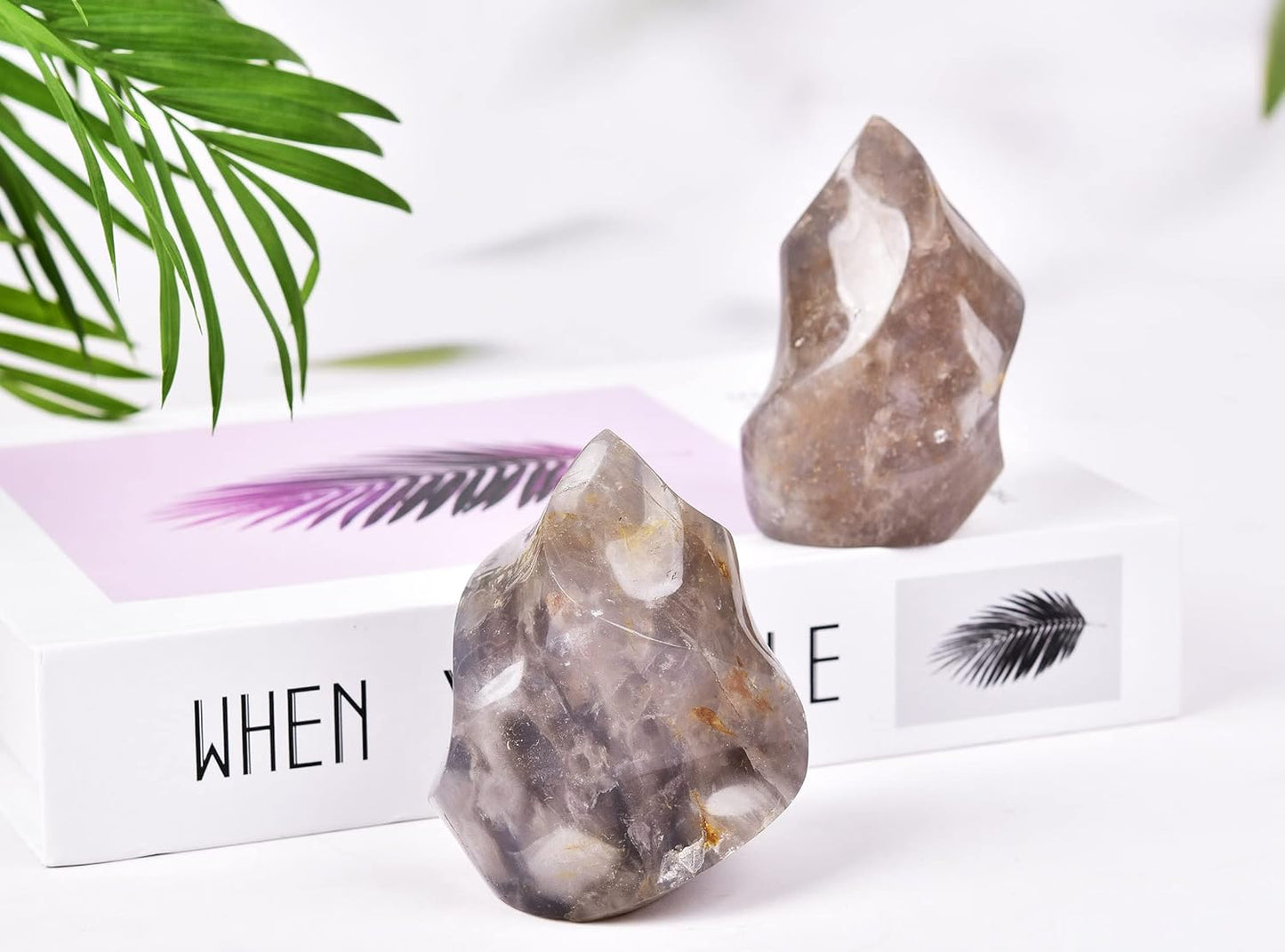 AMOYSTONE Blue Pink Quartz Flame Shaped Stone Towers Large Healing Crystal Quartz Home Decor 0.6-1.0LBS