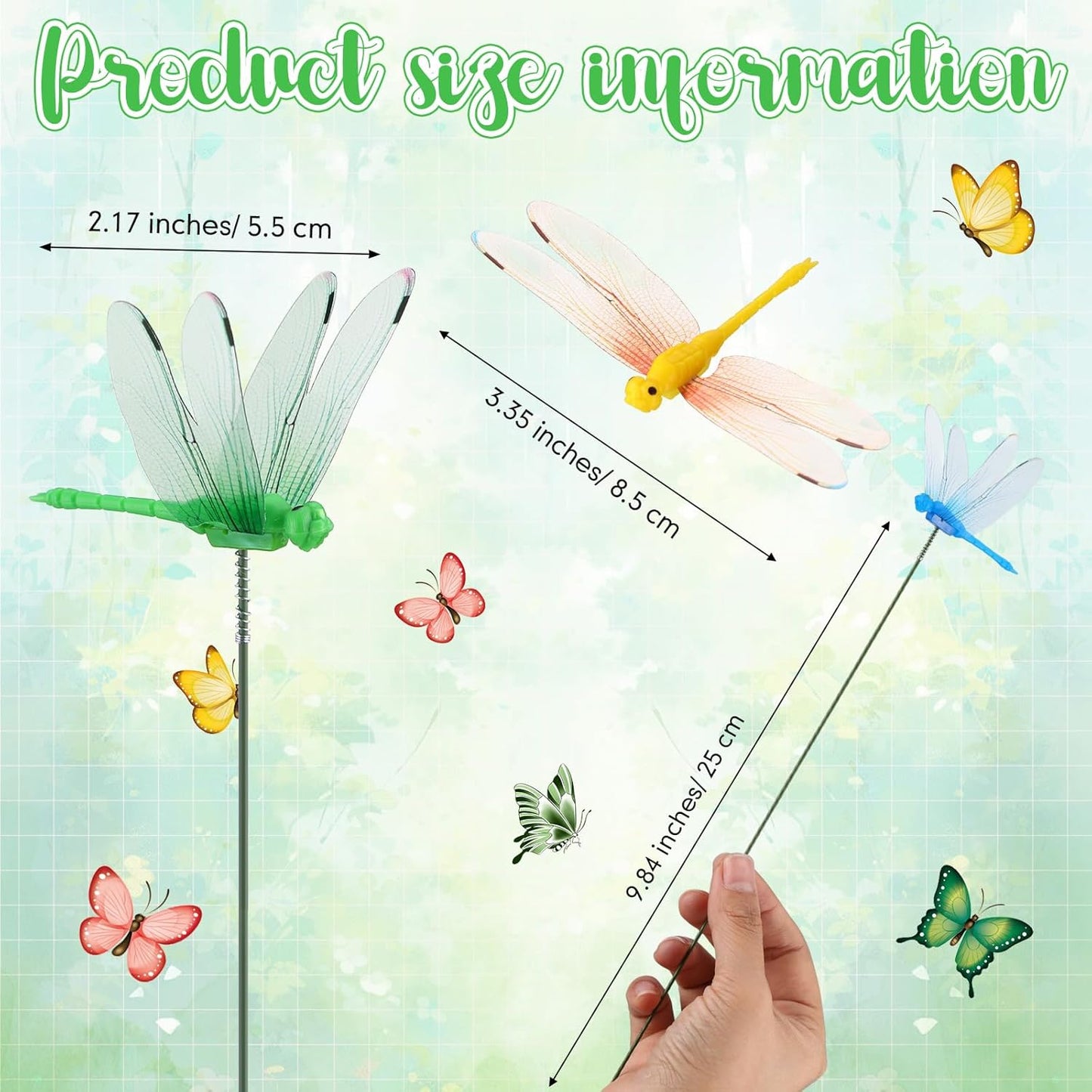 Leinuosen 100 Pcs 3.35" 3D Dragonfly Garden Stakes, Long Dragonfly Stakes Garden Decor Indoor Outdoor Yard Ornaments Flower Pot Patio Decoration(Red, Yellow, Blue, Green, Black)