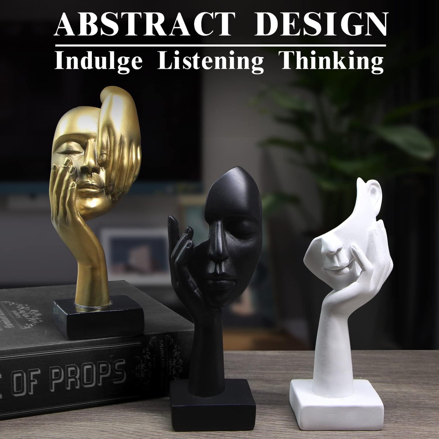 3 Pcs Thinker Statue,Modern Home Resin Sculptures,Collectible Figurines for Home Office Bookshelf Desktop Decor(White)