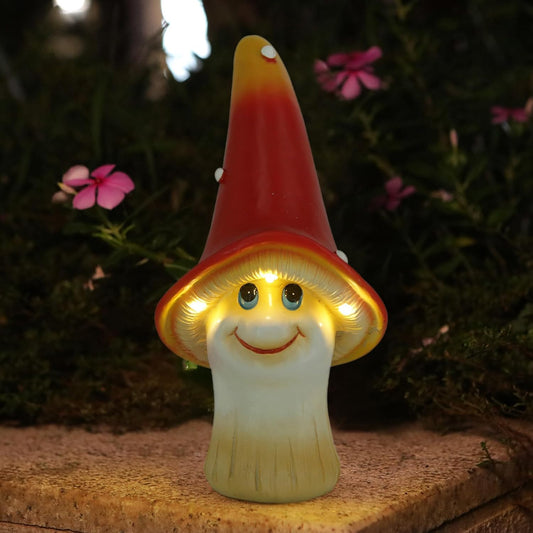 Solar Garden Large Mushroom Decor Outdoor Statue - Mushroom with LED Waterproof Sculptures Lights, Cute Mushroom Pond/Yard Statues Outside Decoration, Home, Lawn, Patio, Resin Fairy Ornament