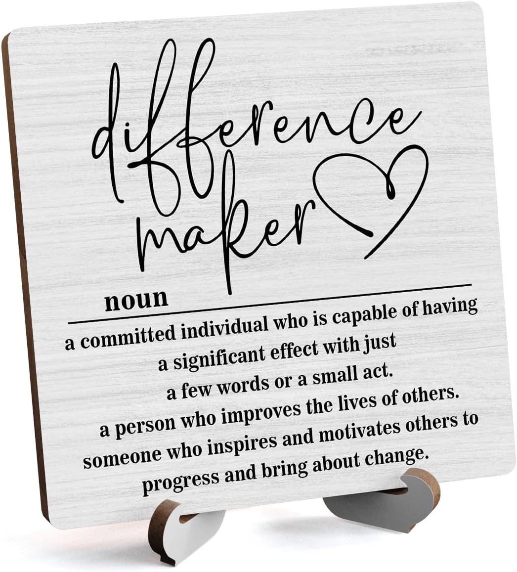 Wooden Table Sign Gift Difference Maker Definition Desk Decor Wood Plaque With Stand Unique Gift Ideas for Boss Women Best Mom Coworker Teacher Office-B02