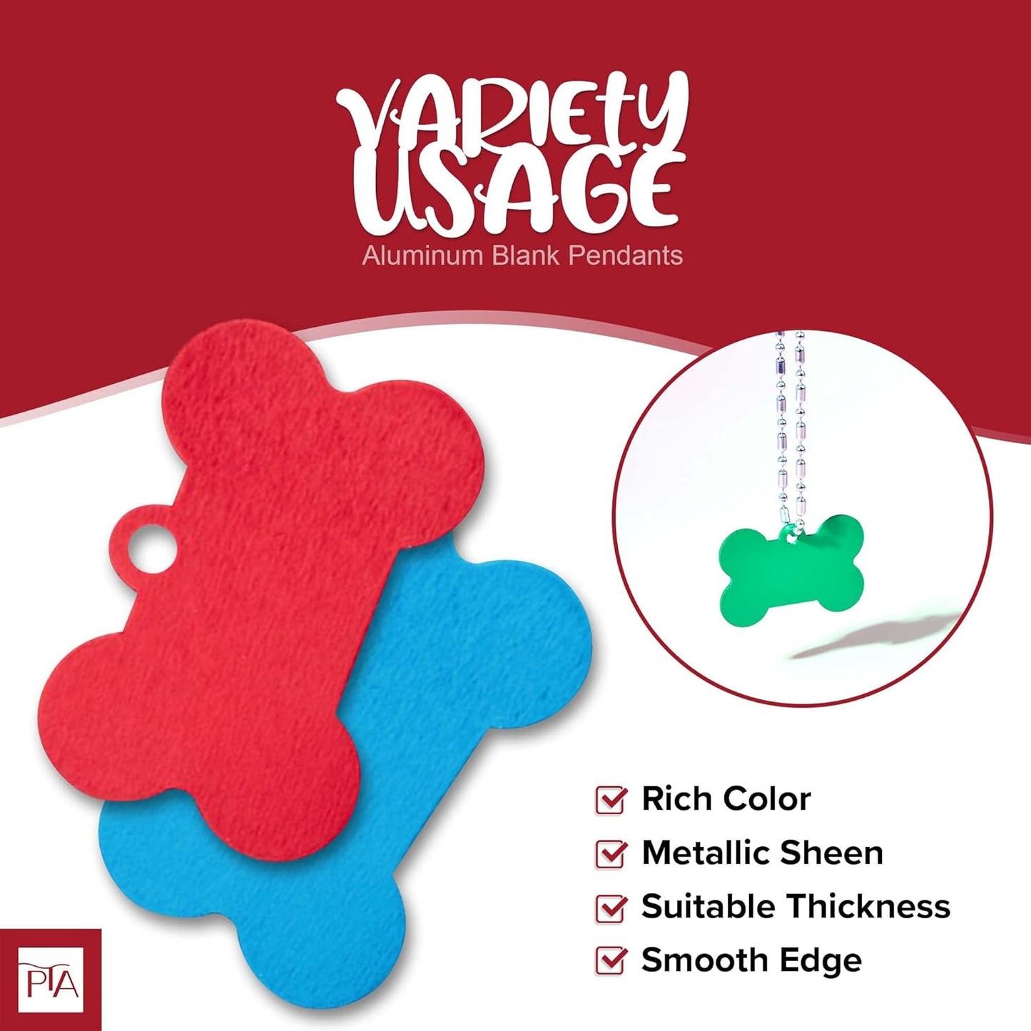 [Press TX Art] 40 Pcs Round(Circle), Bone, Rectangle, Heart Anodized Aluminum Stamping Blanks Tags 10 Mixed Colors Metal Engraving ID Name Tags with Rings (Bone in 10 Colors)