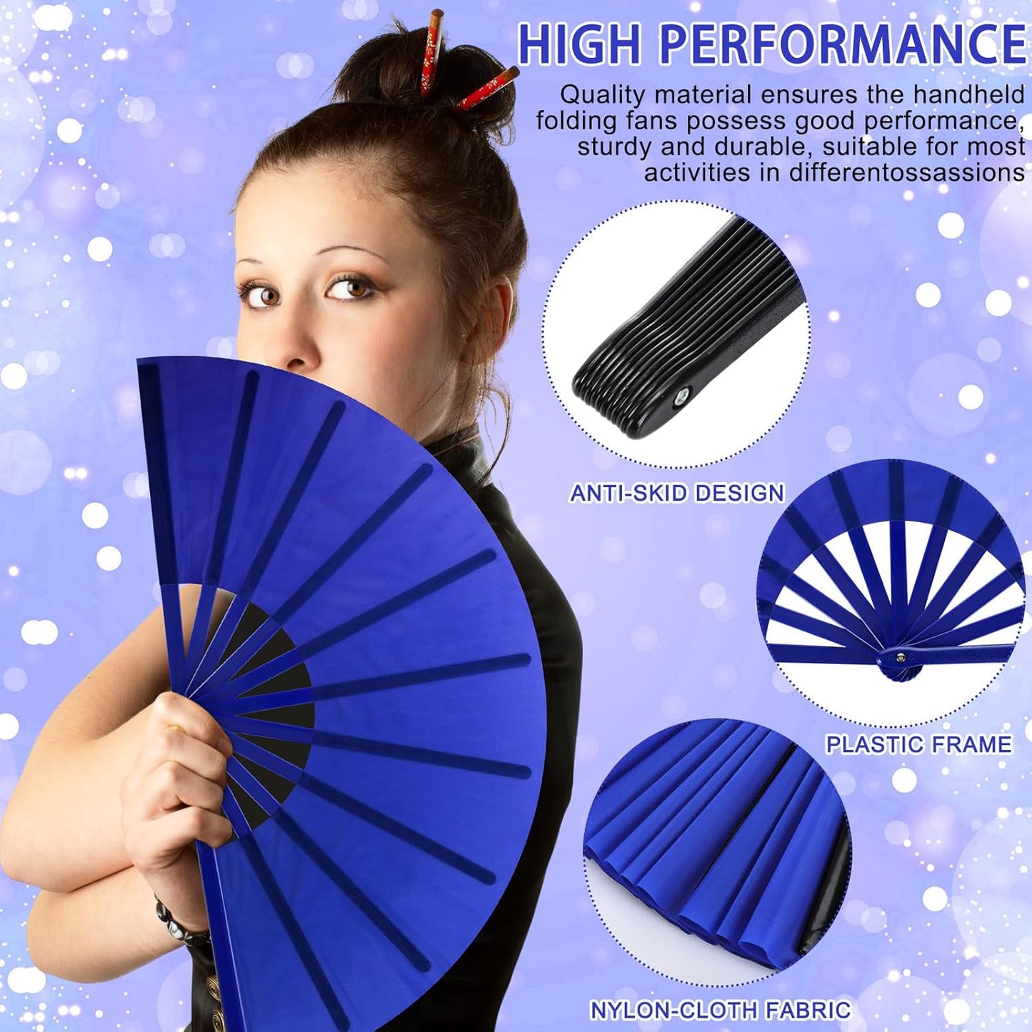 Blulu 4 Pcs 13 Inch Large Folding Hand Fans for Line Dancing Big Clapping Popping Raves Fans Bulk for Dancing Boots on The Ground Festival Party Decoration(Classic Style, Red, Black, Blue, Green)