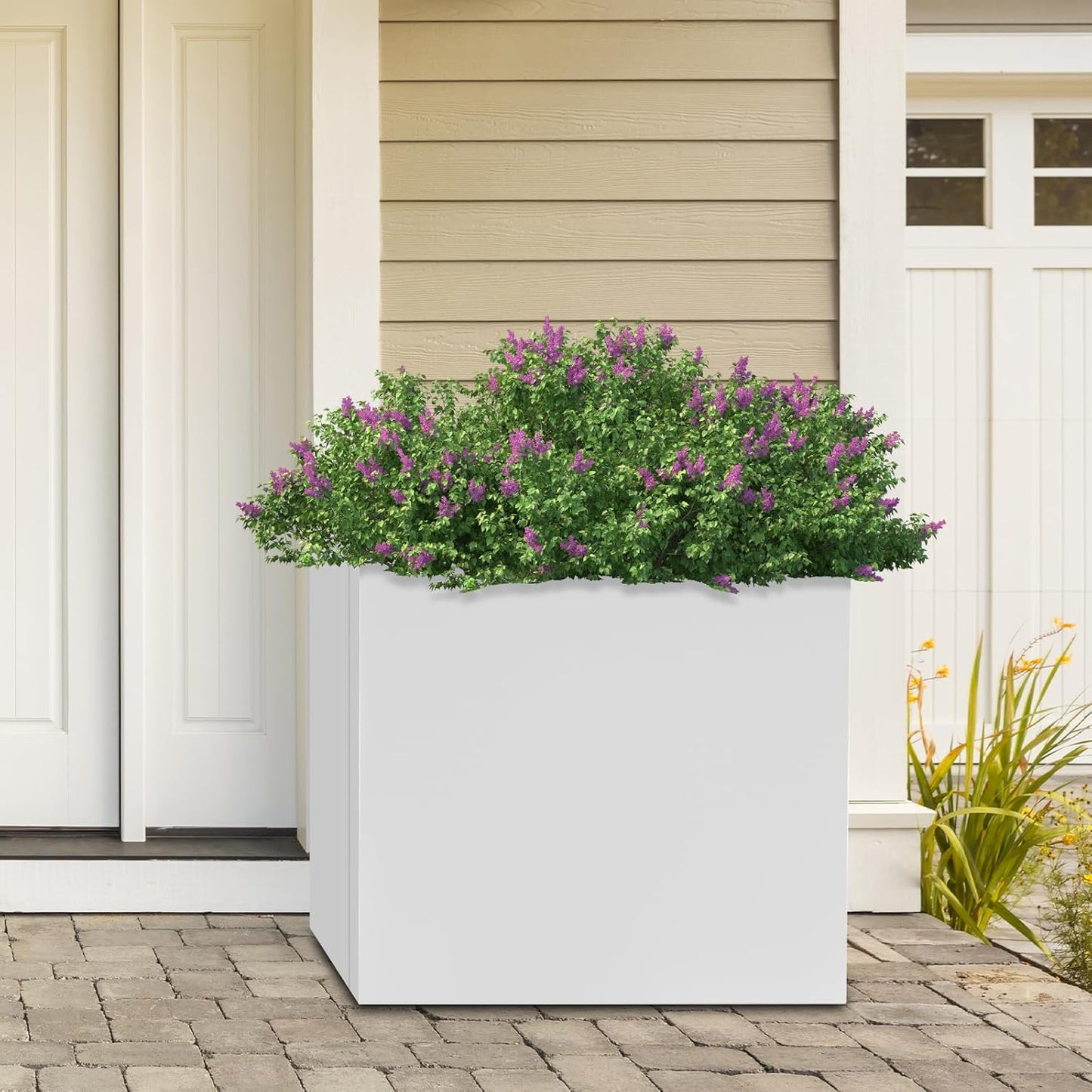 24" L x24 W x24 H Metal Flower Boxes Planter Boxes Outdoor Raised Garden Bed Indoor Outdoor Planting Bed White Square Planter Box for Patios Lawn Yard Decor Storage