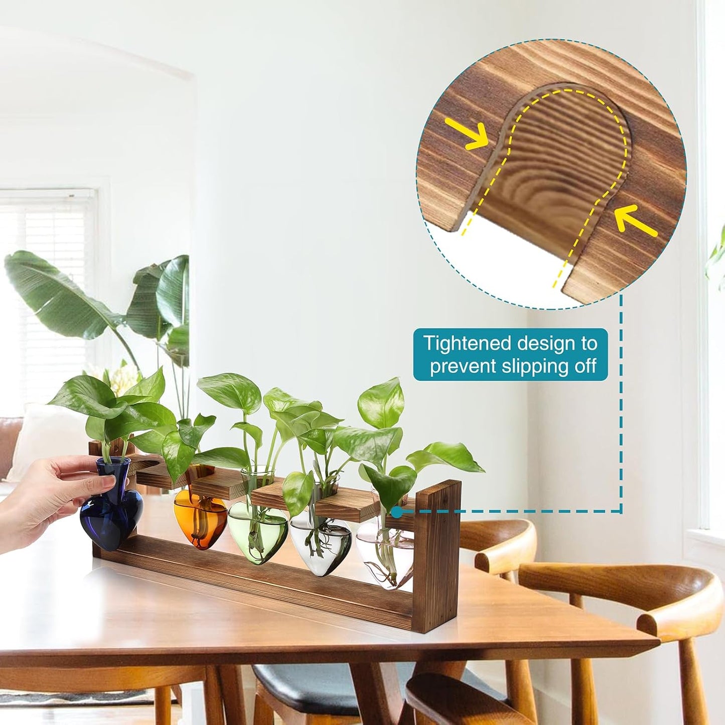 Plant Terrarium Hanging Propagation Stations Gift for Women Plant Lover air Plant Holder with Wooden Stand Heart Glass