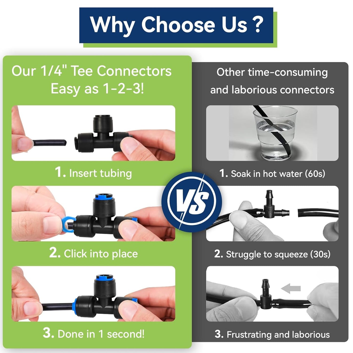 10 Pack 1/4" Drip Irrigation Tee Connectors, Quick Connect Universal Drip Irrigation Tubing Coupling Valve, Connector Locking Fitting for Sprinkler or Drip Irrigation System