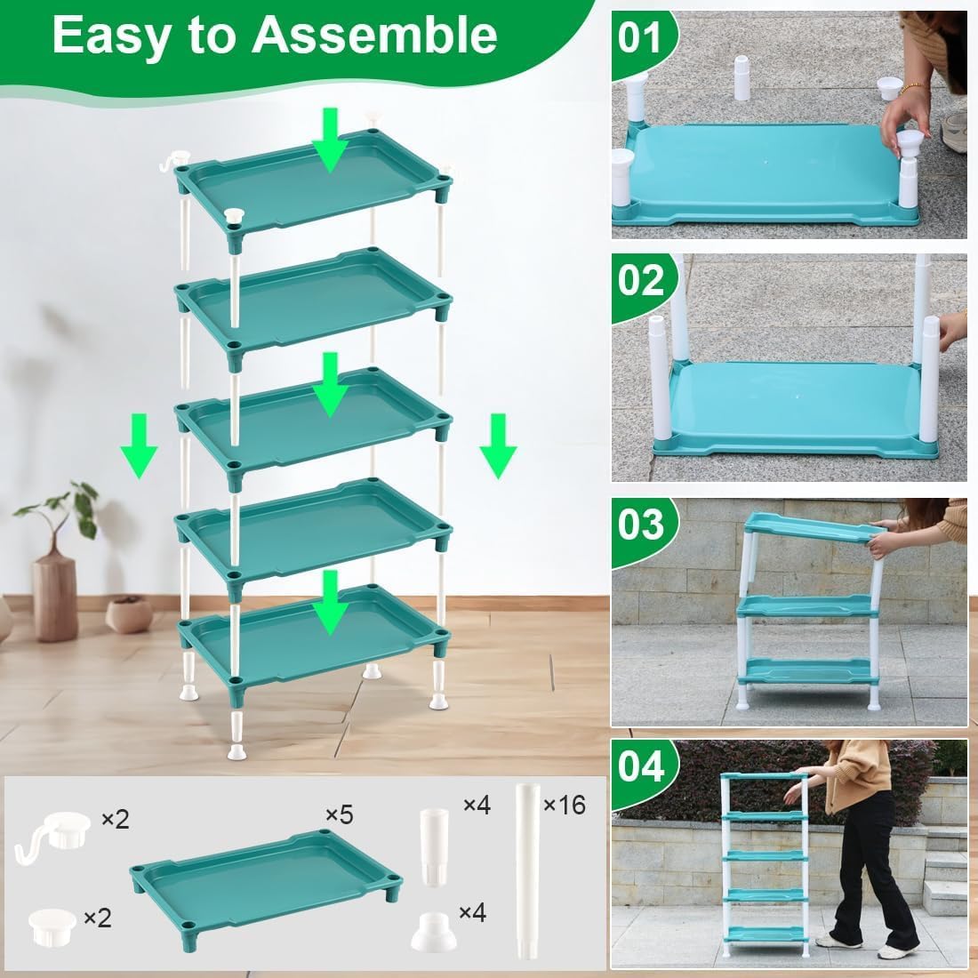 5-Tier Seed Stand with 5 Trays, Seed Starting Rack Propagation Rack Kit for Stackable Seedling Tray Seedling Staging Table for Indoor Outdoor Growing(Blue)