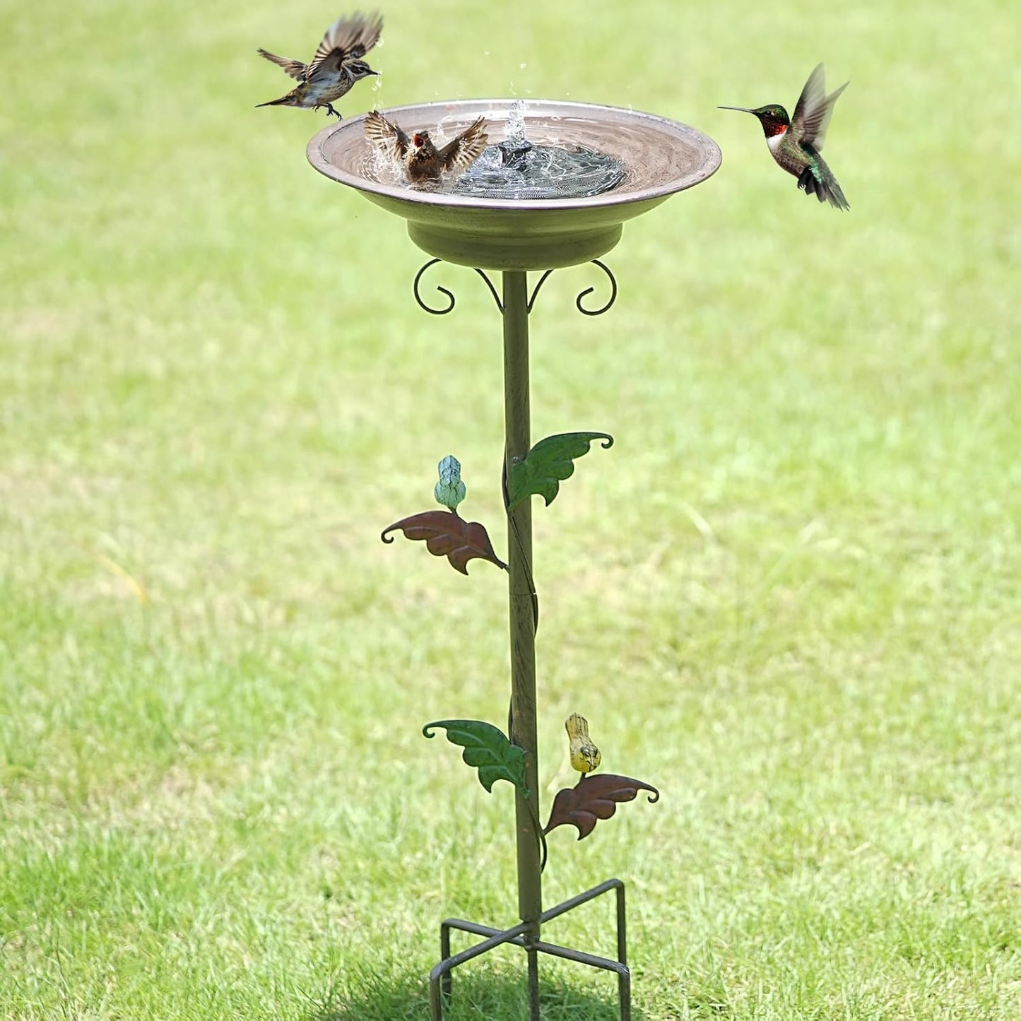 31”H Solar Bird Bath with Metal Stake, Metal Bird Bath Bubbler, Bird Baths for Outdoors with Solar Fountain for Outdoors Garden Yard Decor