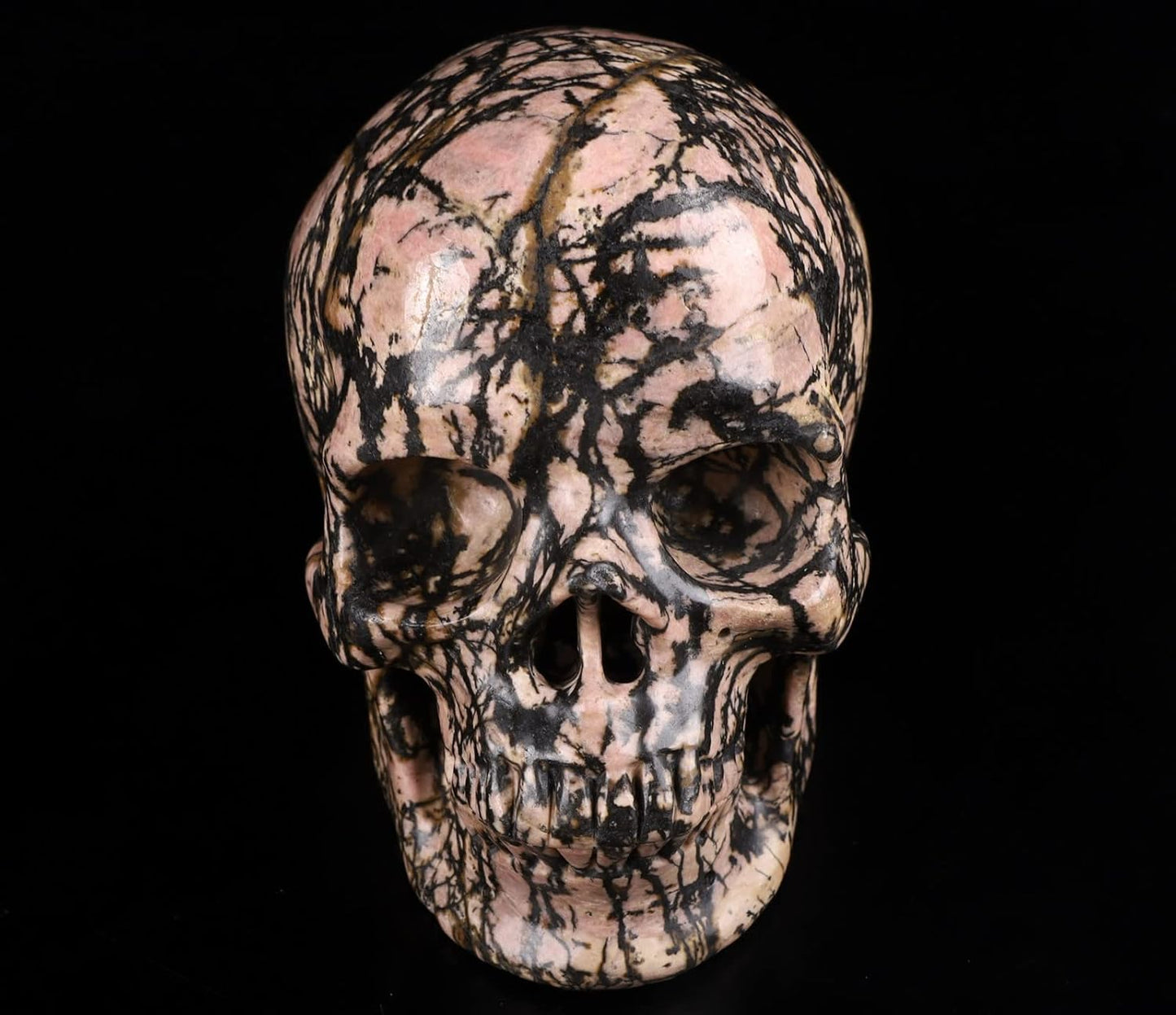 Skullis 5.0" Pink Rhodonite Super Crystal Skull, Hand Carved Gemstone Fine Art Sculpture, Reiki Healing Stone Statue.411 Z8