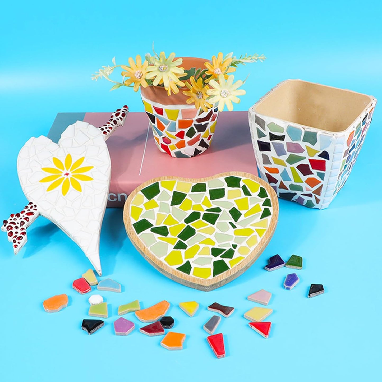 200g Ceramic Triangles Trapezoids Polygons Mosaic Tiles for Crafts, Colorful Stained Glass Pieces for Mosaic Projects, Irregular Size (Bright Orange)