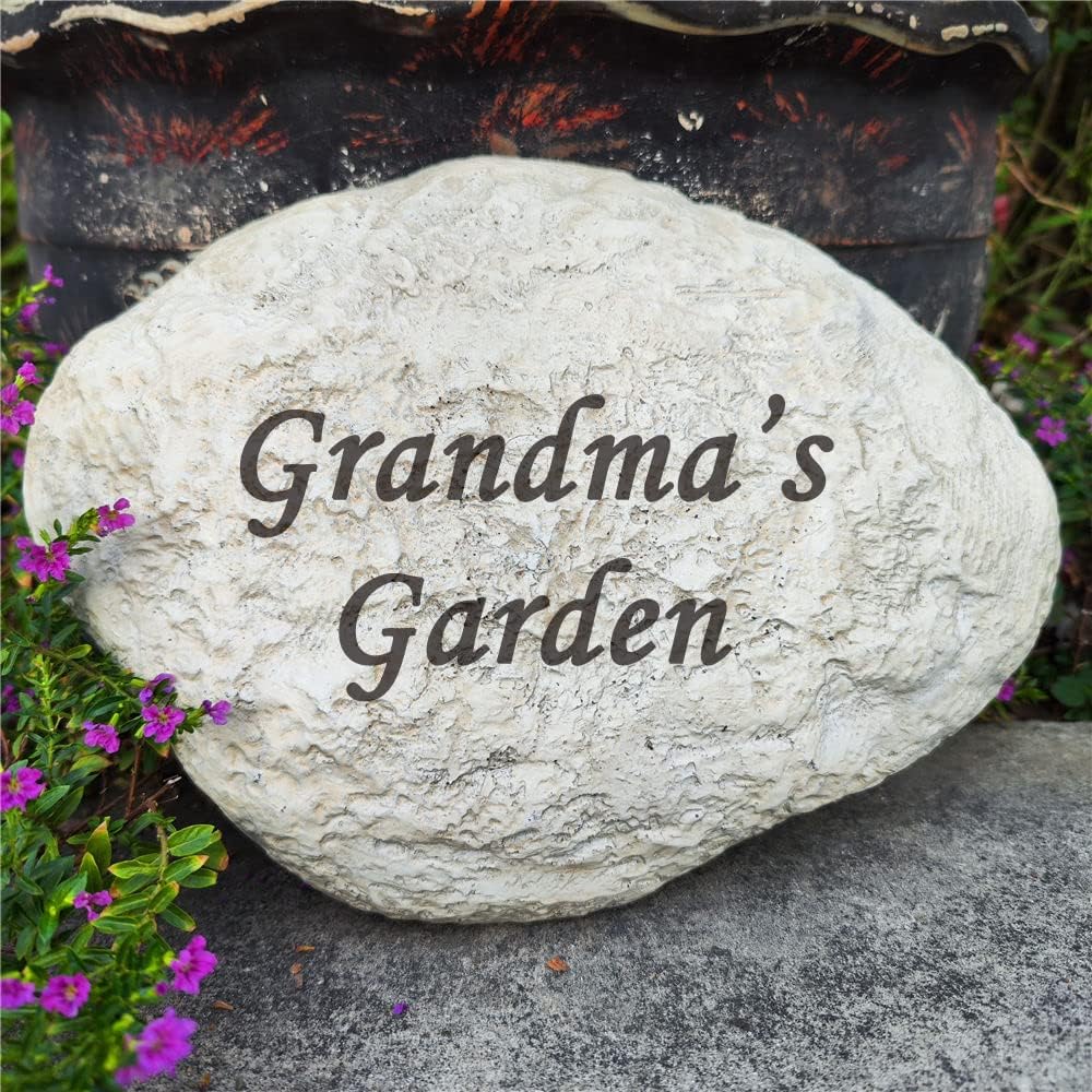 Personalized Garden Memorial Stones Engraved Rocks with Any Message, Decorative Grave Memorial Plaques Rocks for Loved Ones Outside Cemetery Decoration, Resin, 11" x 8"