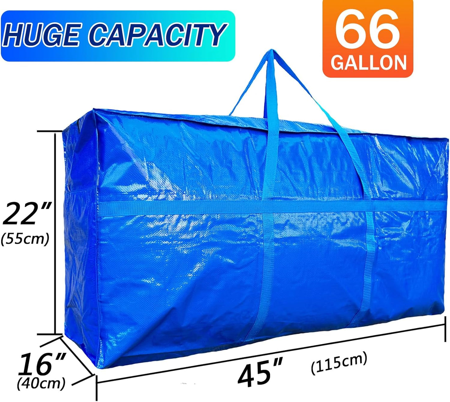 66 Gallon Extra Large Storage Bags, Huge Moving Bags Heavy Duty with Zipper and Stronger Handles, Big Foldable Duffle Bag for Travel - Waterproof Material Protects from Dust and Moisture - Storage