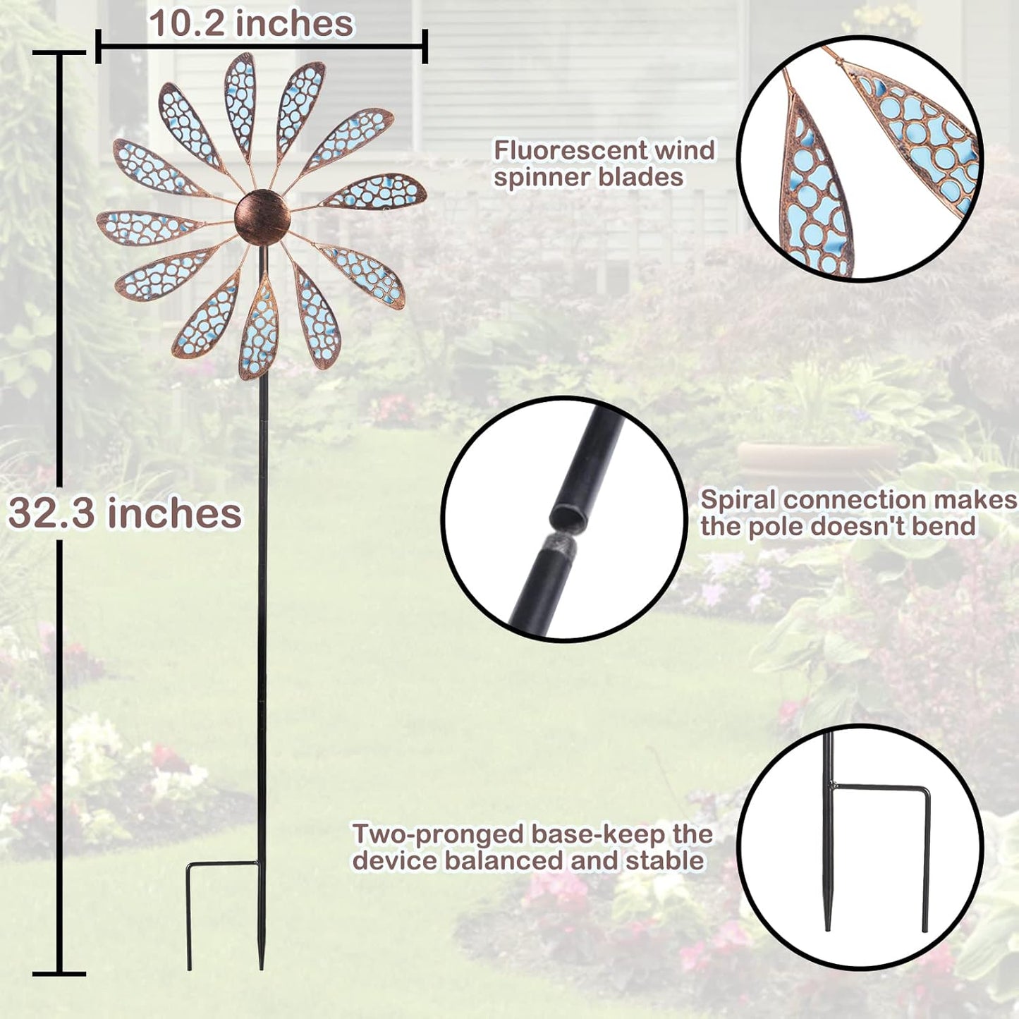 DREAMYSOUL Outdoor Wind Spinner 33" Metal Wind Sculpture Waterproof Fluorescence Wind Spinners for Garden Patio Lawn Decoration