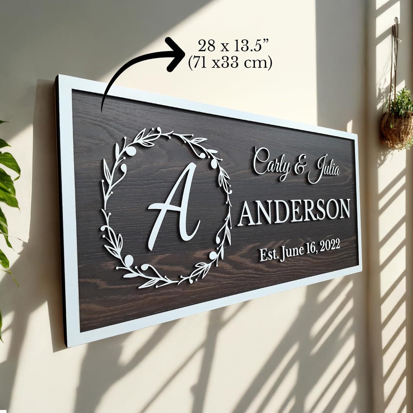 Personalized Wooden Monogram Family Name Sign with Couples Name, Custom Gift For Wife, Last Name Plaque with Initial & Established Date, Unique Wedding Gift