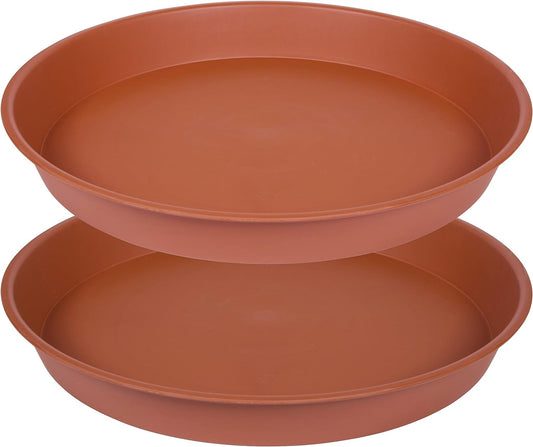 2 Pack of 16 17 inch Plant Saucer Tray (15 inch Base), 2.3" Depth, Heavy Duty Plastic Saucer 16" Round, Plant Tray for Pots, Flower Plant Saucers for Indoors (17 inch, Terracotta)
