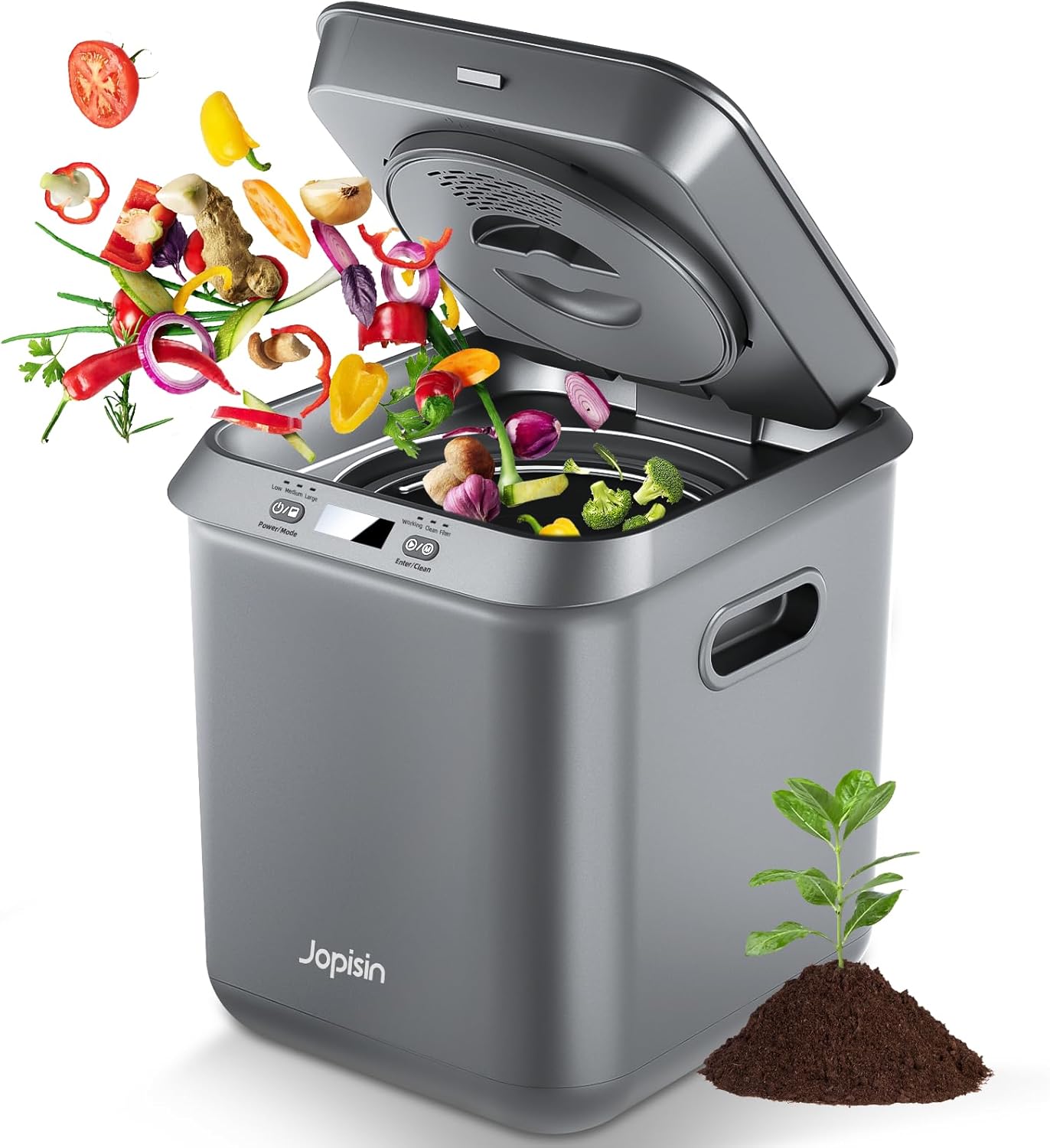 Electric Kitchen Composter for Indoor: 2.5L Large Capacity Odorless Smart Compost Bin with Detachable Carbon Filter, Updated Grinding Blade Turn Waste into Pre-Compost for Plants More Effectively