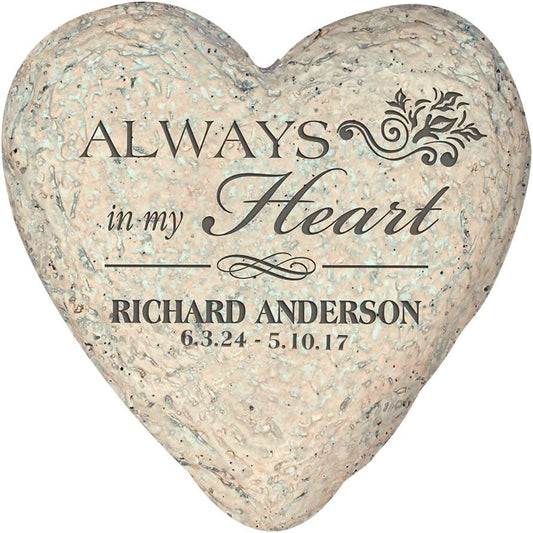 GiftsForYouNow Personalized Heart-Shaped Resin Memorial Garden Stone, 5.5", Indoor/Outdoor, Always in My Heart, Customized Memorial Gift, Sympathy
