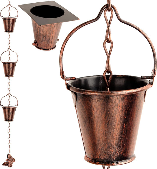 Rain Chain for Outside with Adapter,Wrought Iron Rain Chains 9 FT Set,Rain Chains Gutter with Brown Rain Chain 16 Cup and Decorative Hangers