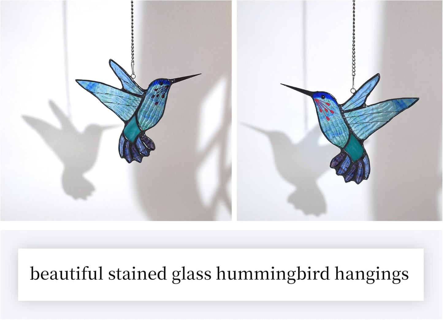 Lolitarcrafts Stained Glass Hummingbird Window Hangings with Flowers, Bird Stained Glass Suncatcher for Window Decor Hummingbird Gifts for Mom,Bird Lovers (Blue A)