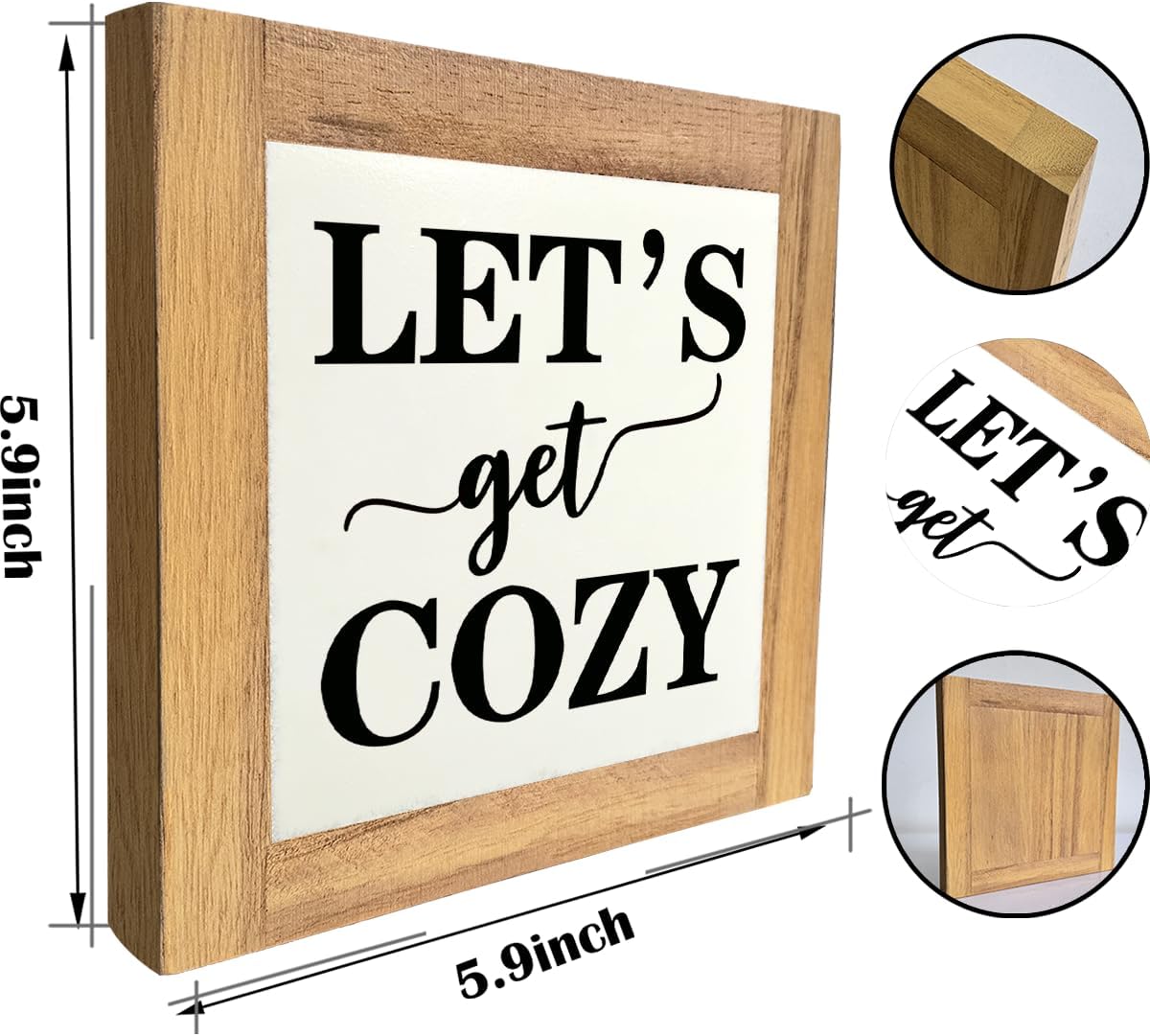 Inspirational Wood Signs, Box Wood Plaques Desk Décor, Farmhouse Home Decor Sign for Shelf, Family Table Decor for Kitchen Bedroom Dining Room, Living Room Decor, Housewarming Gift, Let's Get Cozy D