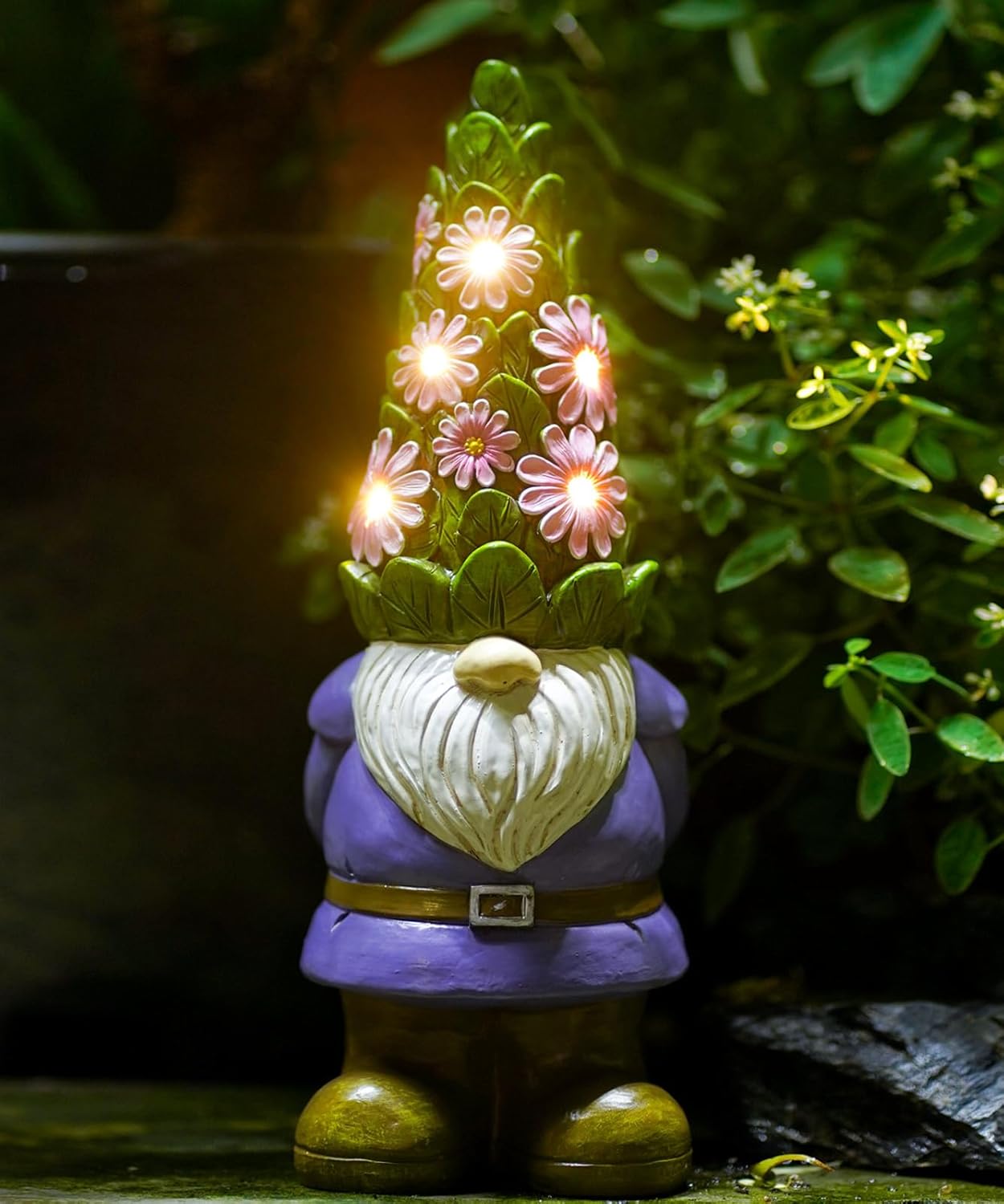 Nacome Garden Outdoor Statues Gnome with Succulent and 7 LED Lights - Lawn Decor for Patio, Balcony, Yard Ornament - Unique Housewarming Gifts