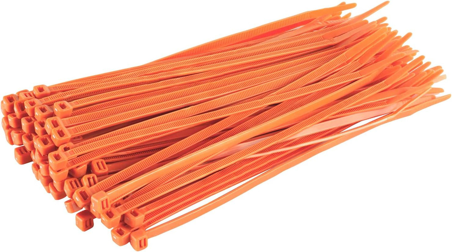 GTSE 8 Inch Orange Zip Ties, 100 Pack, 50lb Strength, UV Resistant Strong Nylon Cable Ties, Self-Locking 8" Tie Wraps