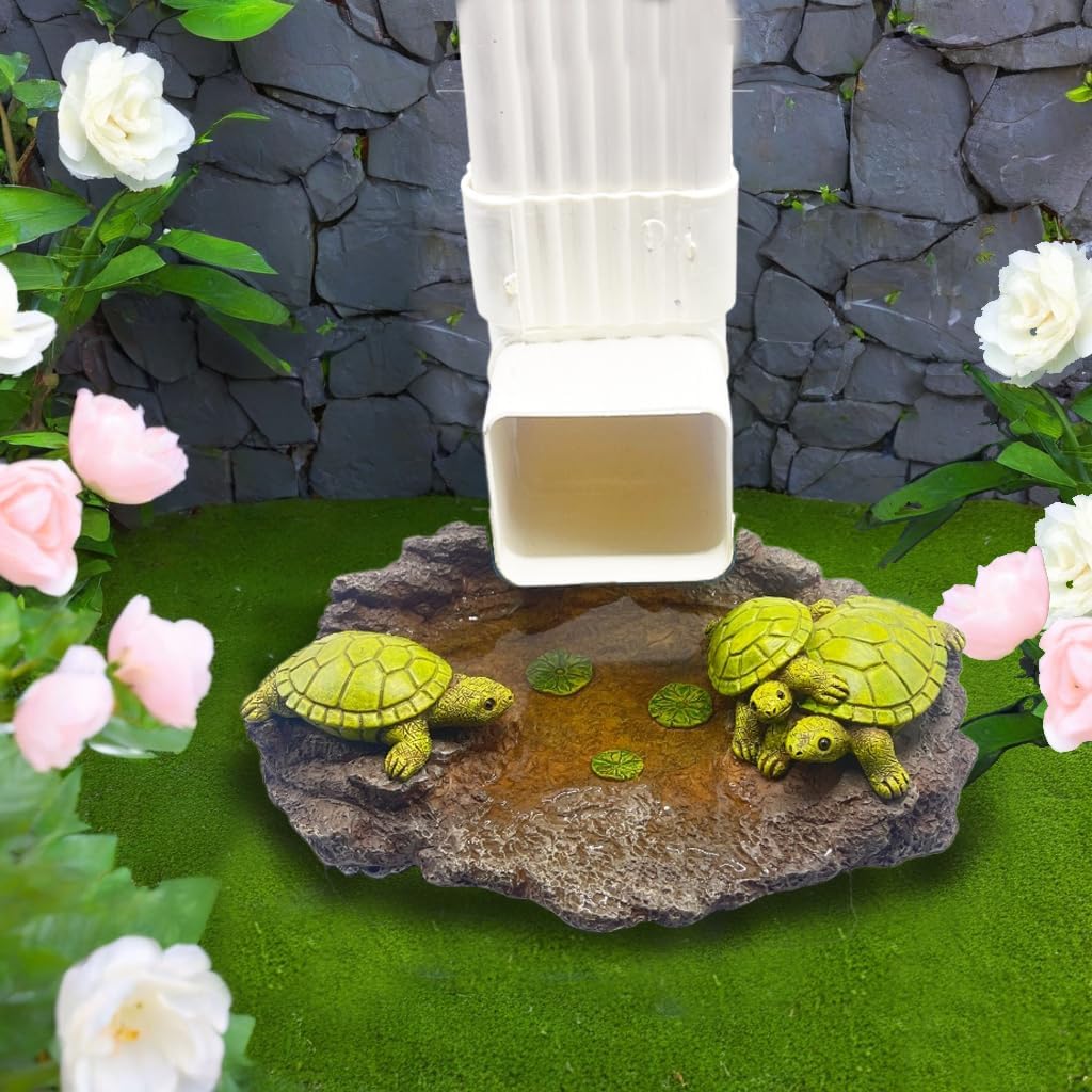 Turtle Splash Block - Decorative Resin Gutter Downspout Diverter, 9” x 6.7”, Durable Water Flow Protector for Yard, Garden & Patio, Functional Outdoor Tortoise Statue for Rainwater Drainage